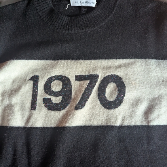 Bella Freud - 1970 Jumper - Black and White Crewneck Sweater - Picture 11 of 16